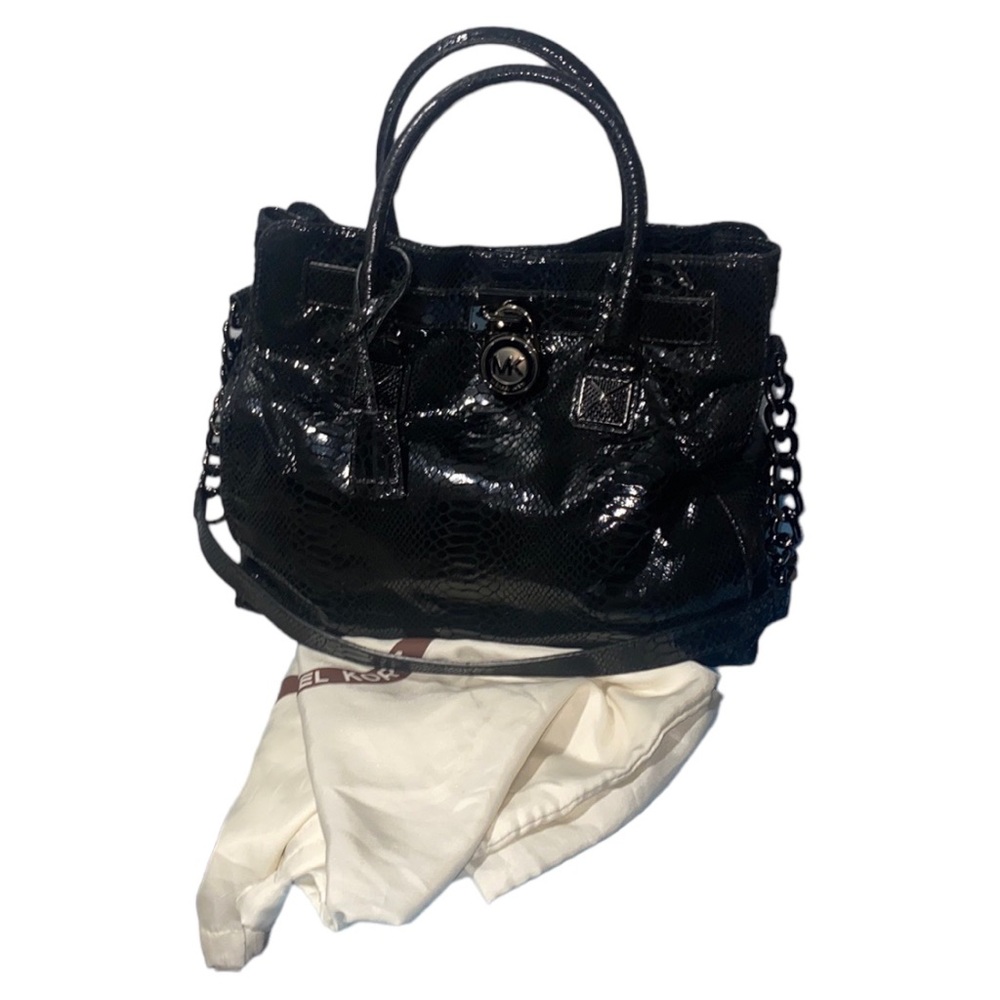 Michael Kors Python Leather Hamilton Handbag Blac… - image 8